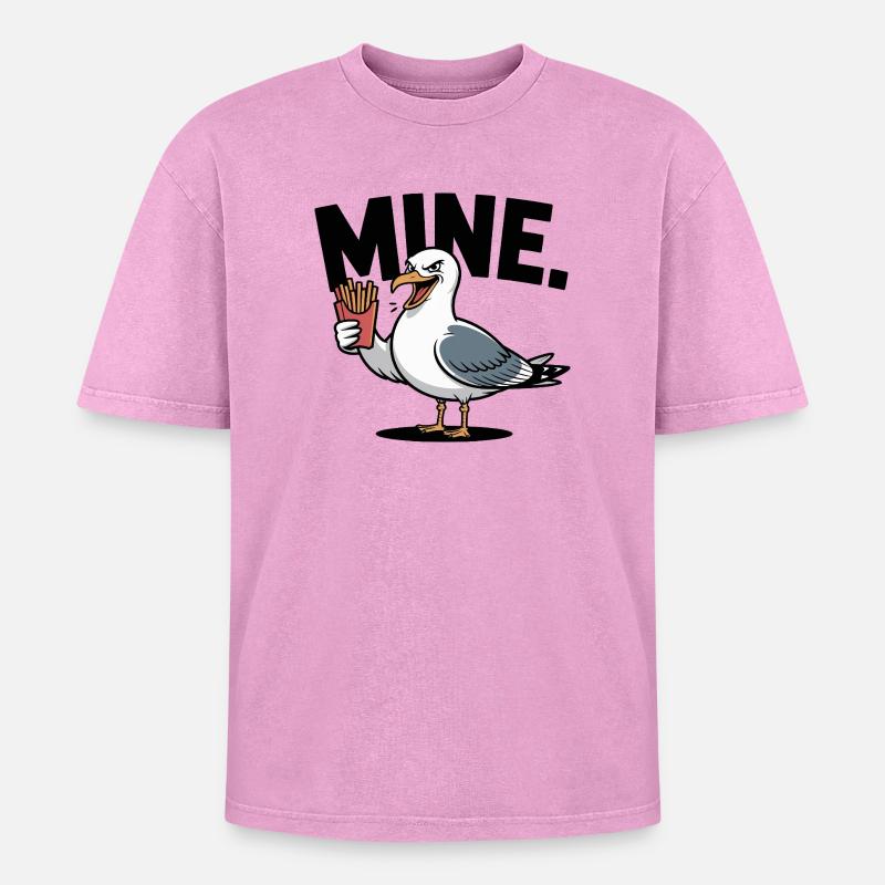 Grumpy Seagull mit Pommes - Oversized Unisex Premium Acid-Washed T-Shirt - Pink Acid Wash