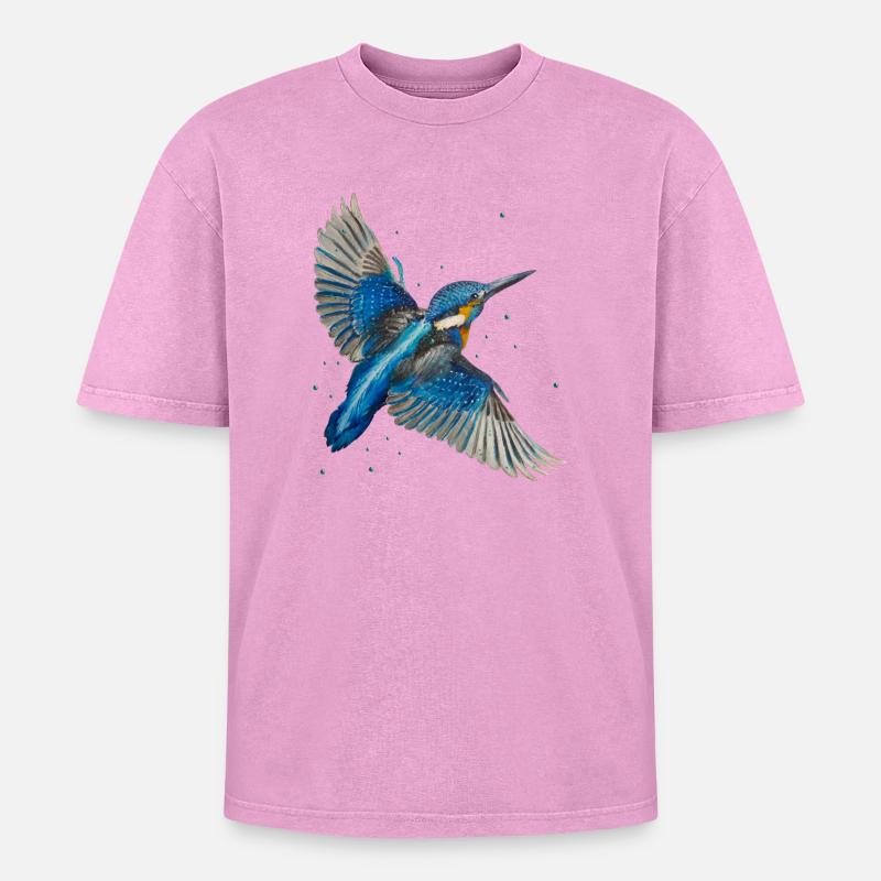 Eisvogel im Flug - Oversized Unisex Premium Acid-Washed T-Shirt - Pink Acid Wash