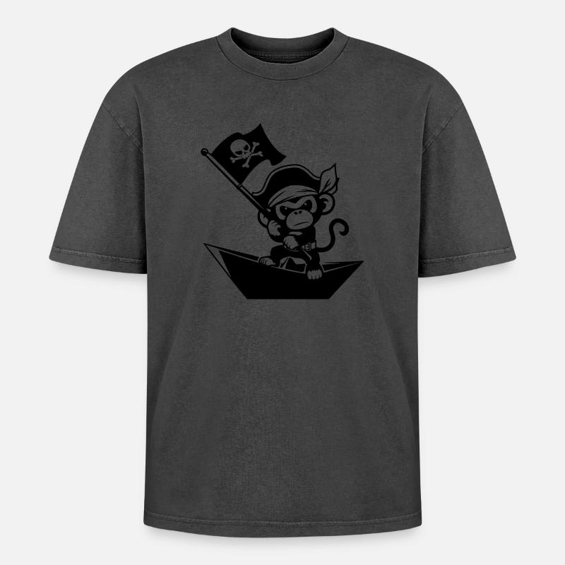 Pirate monkey in paper boat - Oversized Unisex Premium Acid-Washed T-Shirt - undefined
