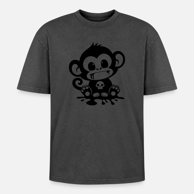 Spooky Affe mit Totenkopf - Oversized Unisex Premium Acid-Washed T-Shirt - undefined