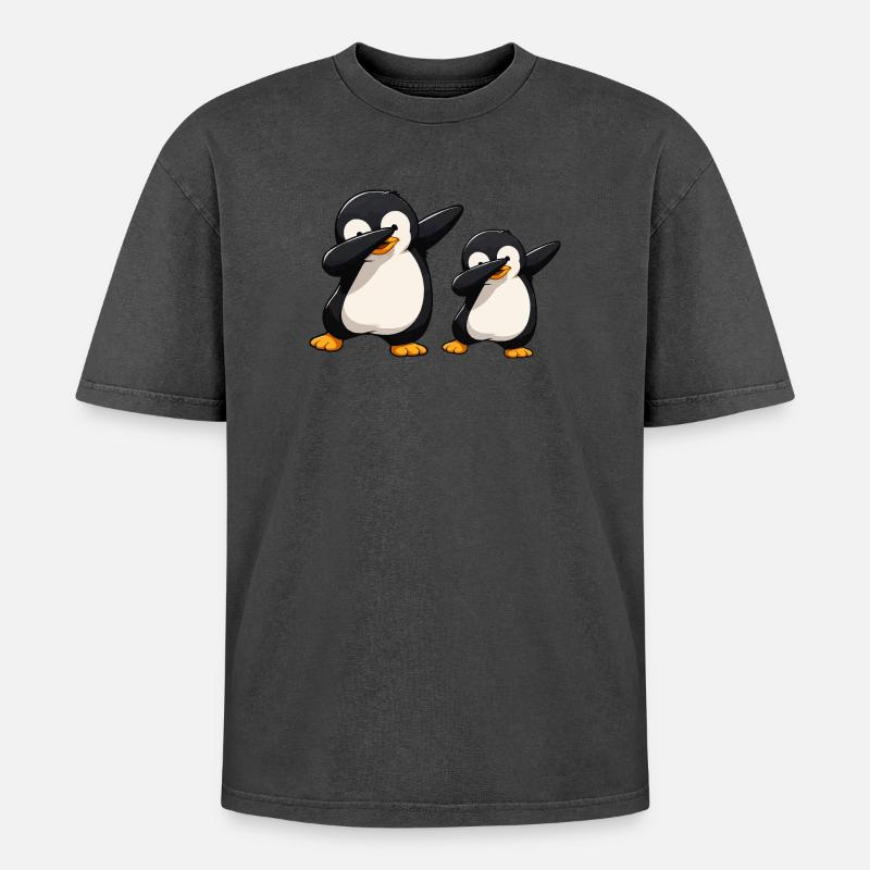 Pinguin Dab Duo - Oversized Unisex Premium Acid-Washed T-Shirt - undefined