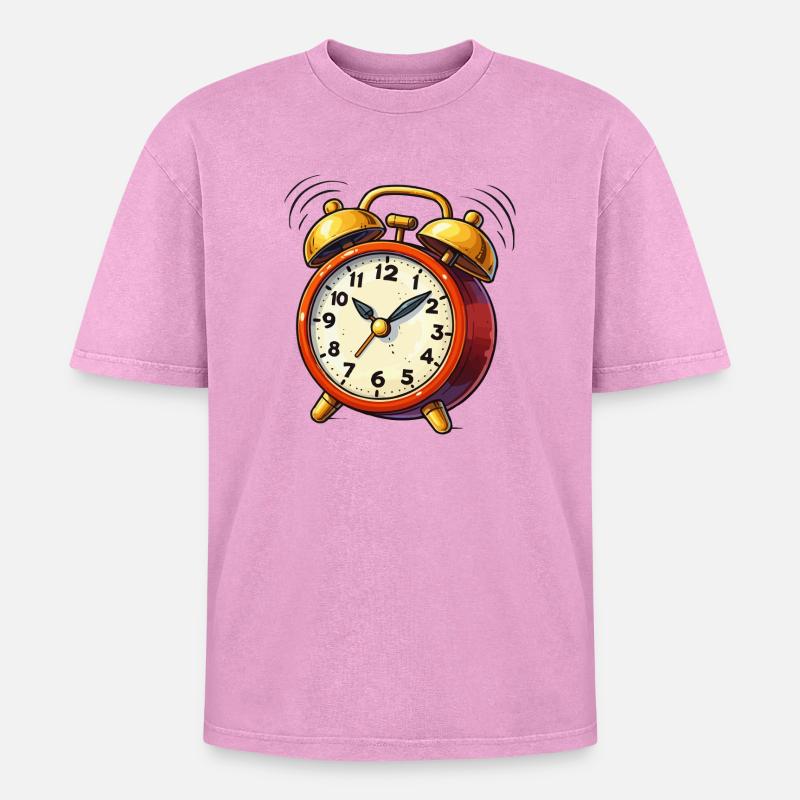 Alarm Clock Comic Clock - Oversized Unisex Premium Acid-Washed T-Shirt - acid washed pink