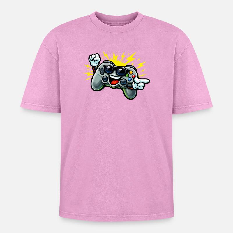 Retro Controller Spaß - Oversized Unisex Premium Acid-Washed T-Shirt - Pink Acid Wash