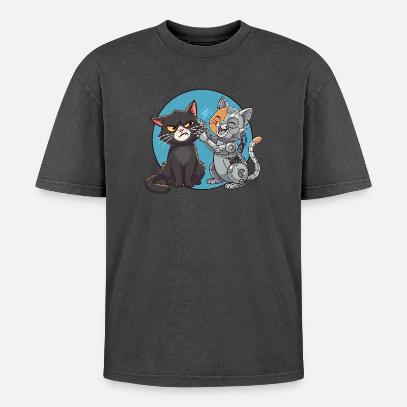 Chat et robot - T-shirt Premium unisexe oversize acid-washed - undefined