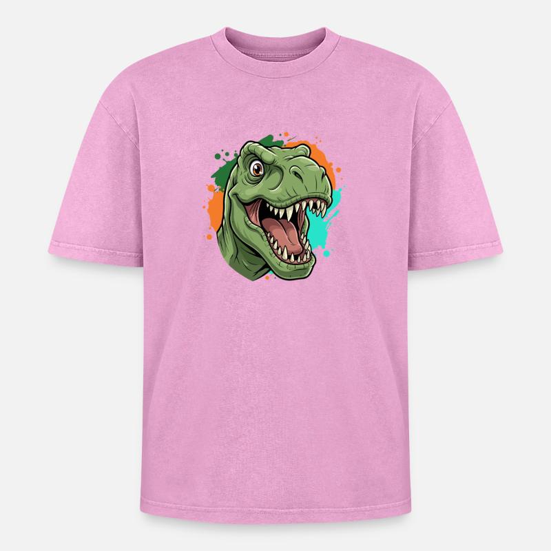 Impression néon T-Rex Paint Splash - T-shirt Premium unisexe oversize acid-washed - rose délavé acide