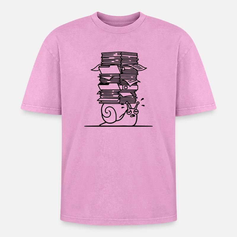 Snail Paper Stack Office Outline - Oversized Unisex Premium Acid-Washed T-Shirt - acid washed pink