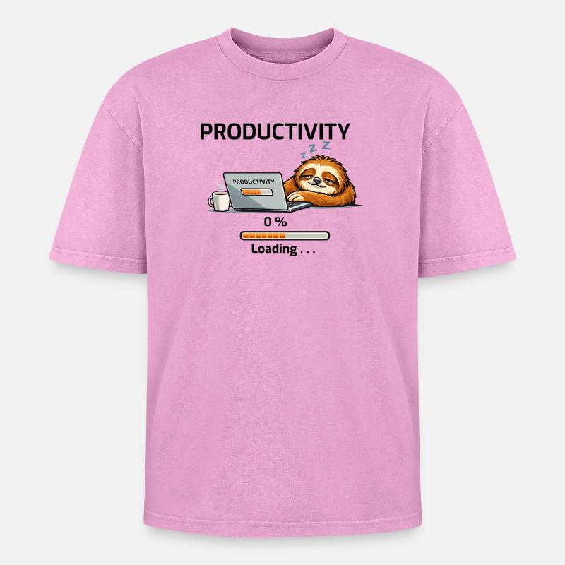 Productive Sloth on Laptop - Oversized Unisex Premium Acid-Washed T-Shirt - acid washed pink