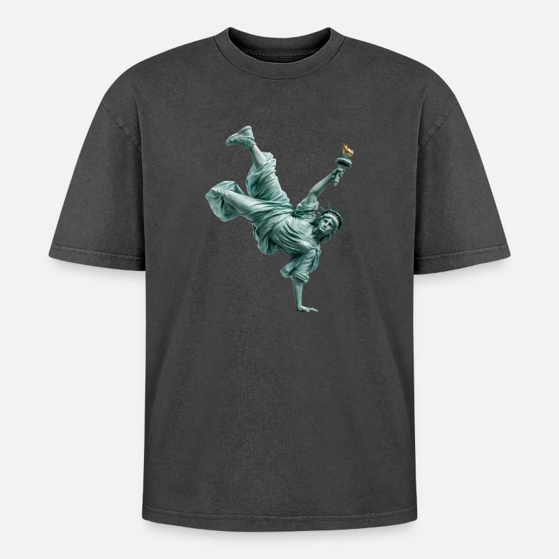 Freiheitsstatue Breakdancing - Oversized Unisex Premium Acid-Washed T-Shirt - undefined