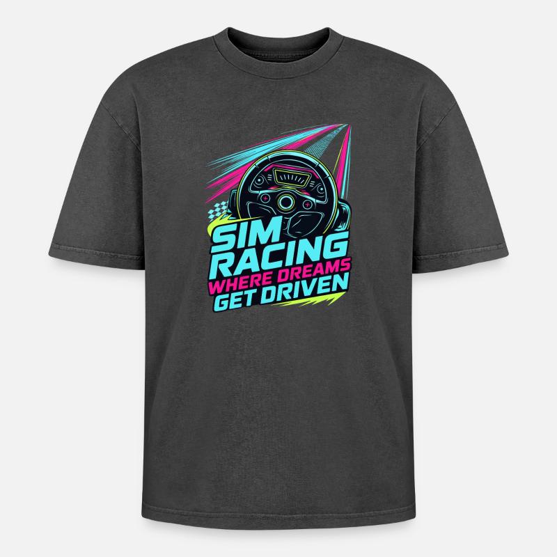 Sim Racing Where Dreams Are Driven - Oversized Unisex Premium Acid-Washed T-Shirt - acid washed pink