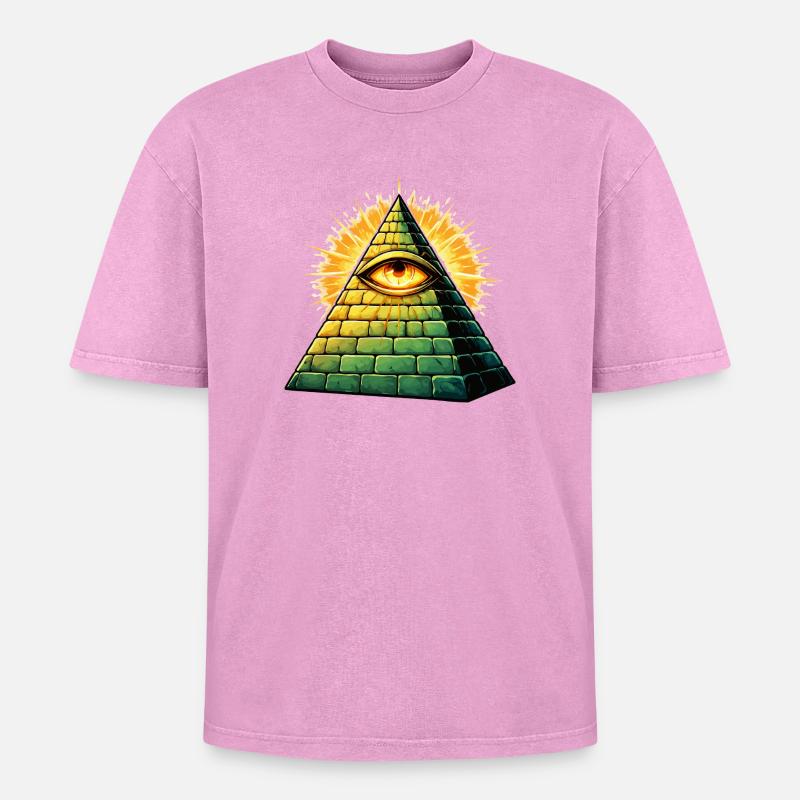 illuminati-pyramide - Oversized Unisex Premium Acid-Washed T-Shirt - Pink Acid Wash
