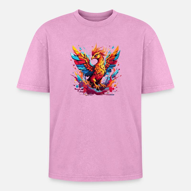 Feuerphönix Farbexplosion - Oversized Unisex Premium Acid-Washed T-Shirt - Pink Acid Wash