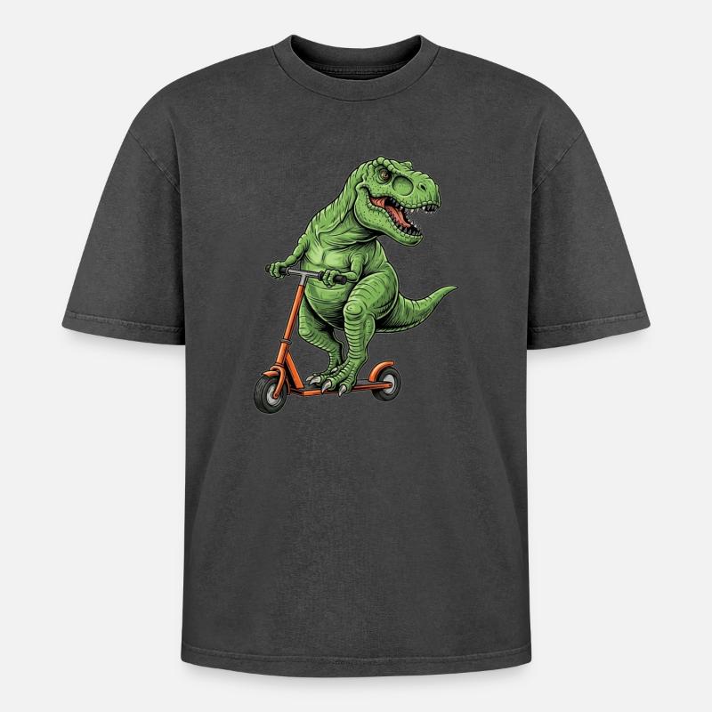 Dinosaurier-Roller T-Rex auf Scooter-Geschenken - Oversized Unisex Premium Acid-Washed T-Shirt - undefined