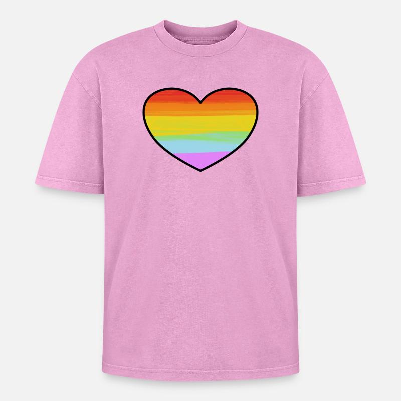 Rainbow Pride Heart - Oversized Unisex Premium Acid-Washed T-Shirt - acid washed pink