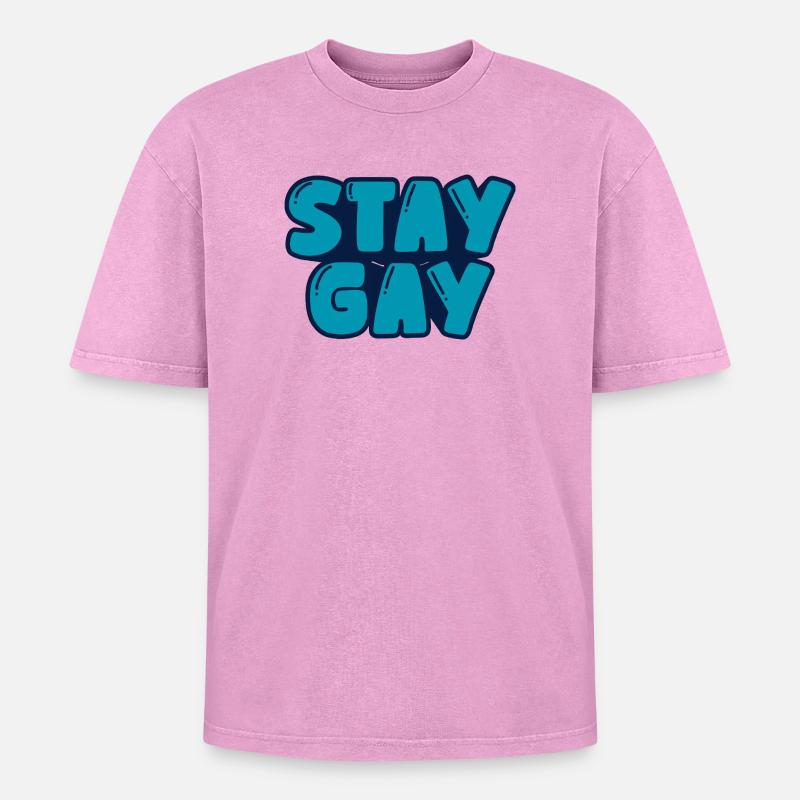 Bleib schwul - Oversized Unisex Premium Acid-Washed T-Shirt - Pink Acid Wash
