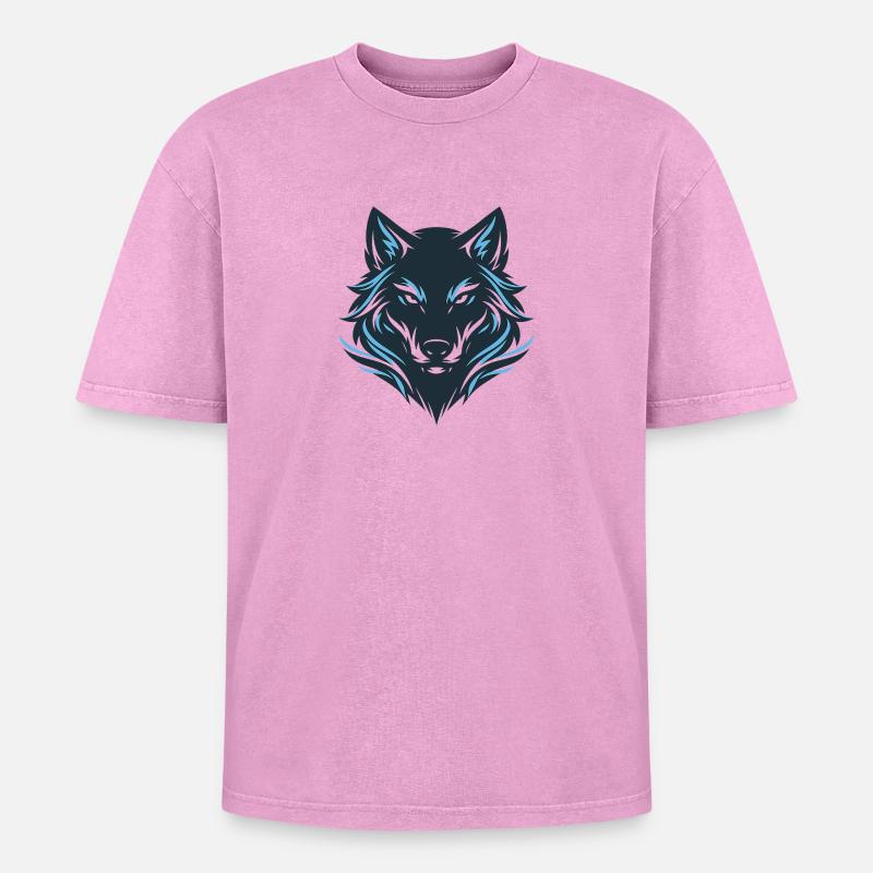 Blauer Nachtwolf Emblem - Oversized Unisex Premium Acid-Washed T-Shirt - Pink Acid Wash