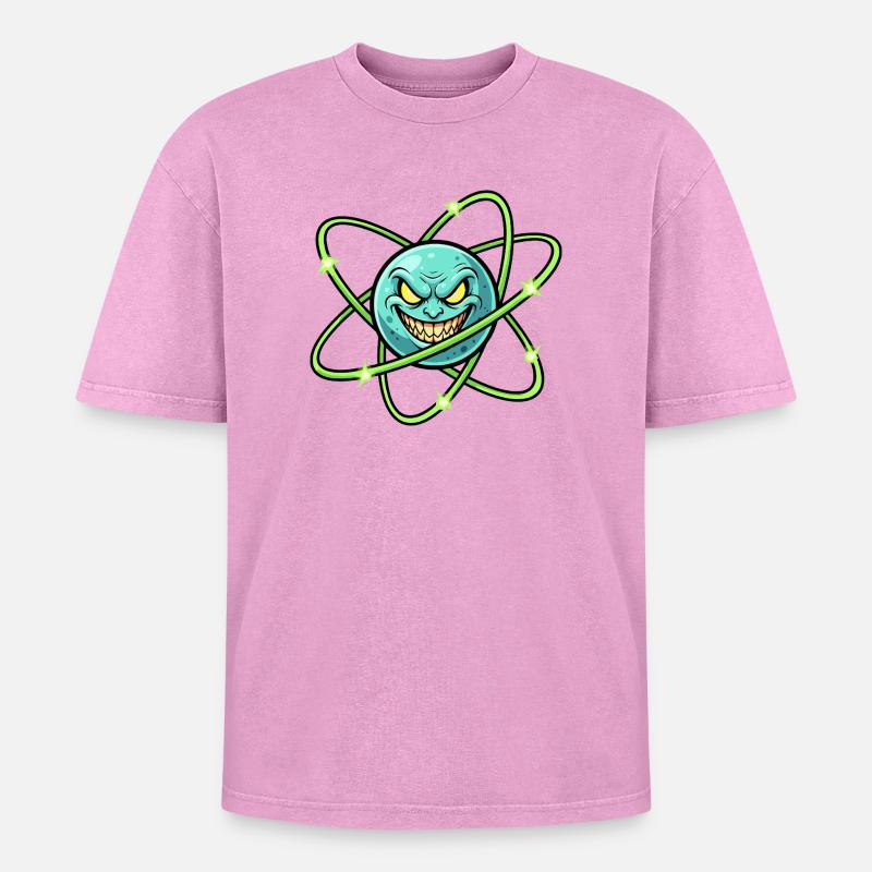 Grimmiger Mond mit Atomring - Oversized Unisex Premium Acid-Washed T-Shirt - Pink Acid Wash