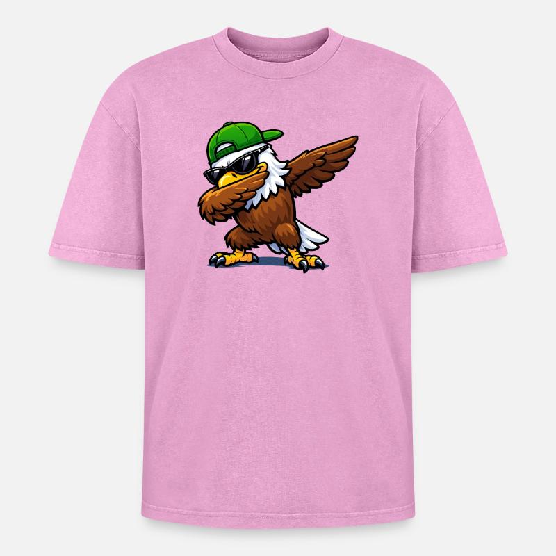Dabbing Eagle - Oversized Unisex Premium Acid-Washed T-Shirt - Pink Acid Wash