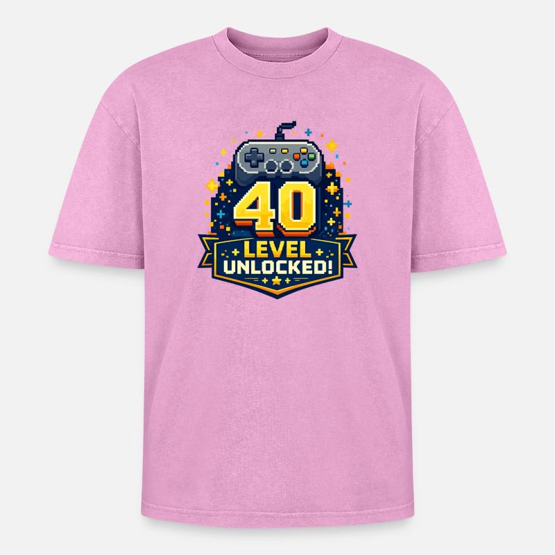 40 Level Freigeschaltet Retro Controller - Oversized Unisex Premium Acid-Washed T-Shirt - Pink Acid Wash