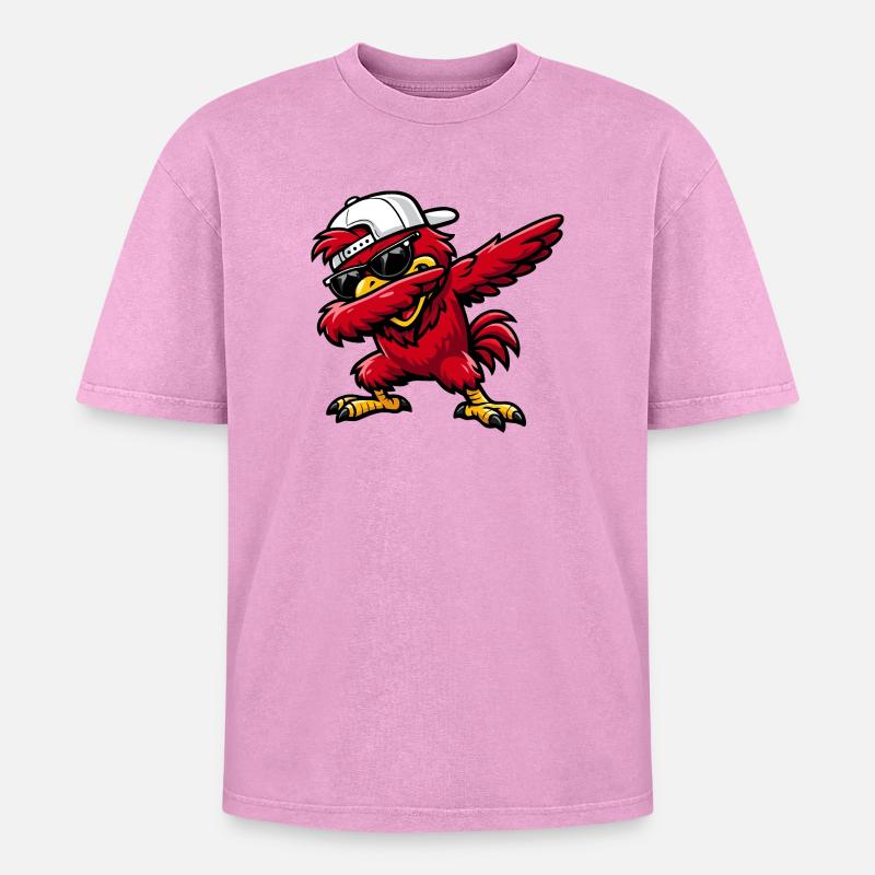Dabbing Cardinal - Oversized Unisex Premium Acid-Washed T-Shirt - Pink Acid Wash