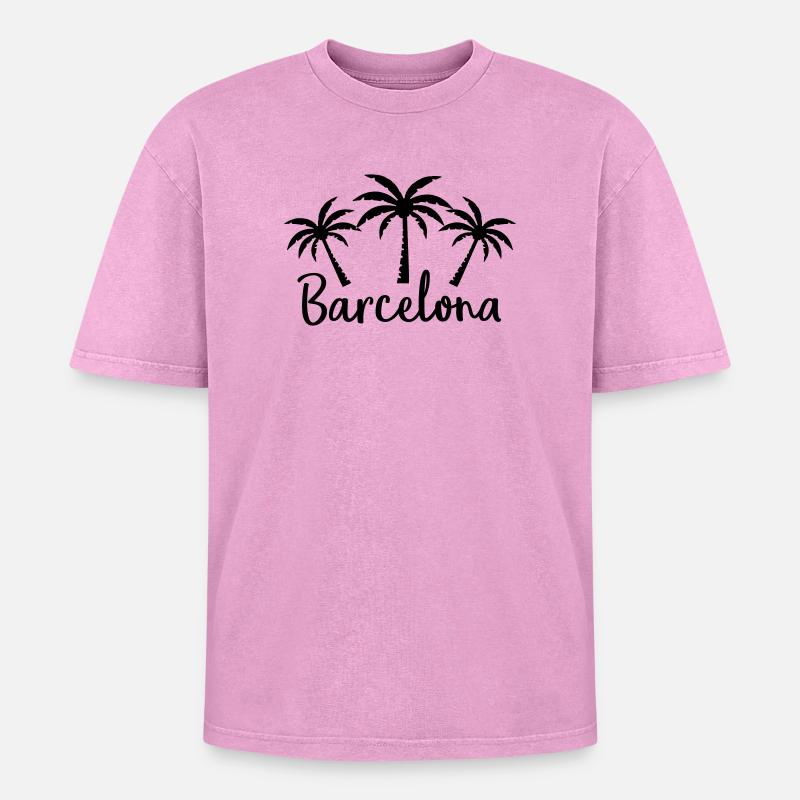 Barcelone - Oversized Unisex Premium Acid-Washed T-Shirt - acid washed pink