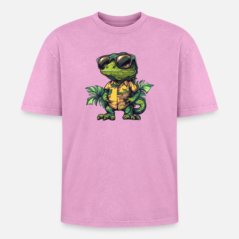 Chameleon Comic Holidays - Oversized Unisex Premium Acid-Washed T-Shirt - acid washed pink