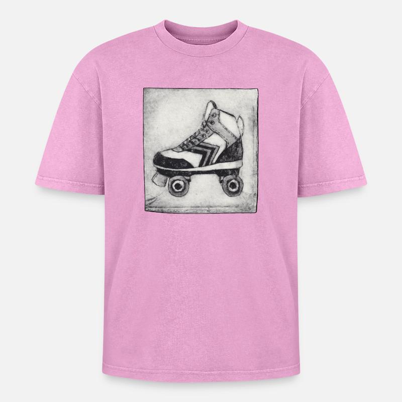 Retro Rollschuh - handgeschnitzte Druckvorlage - Oversized Unisex Premium Acid-Washed T-Shirt - Pink Acid Wash