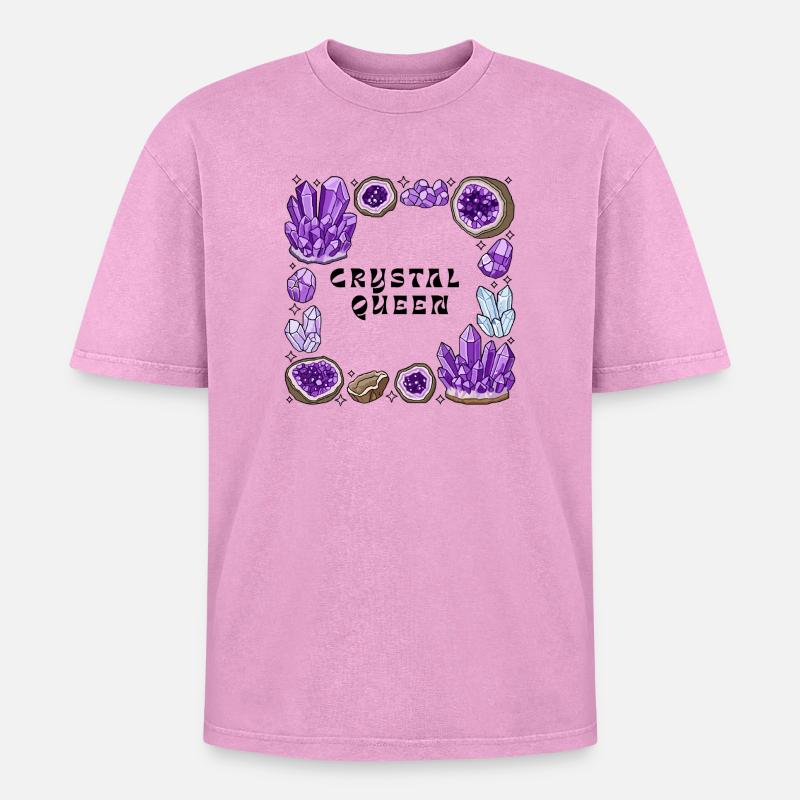 Amnetyst Crystal Geode Circle - Oversized Unisex Premium Acid-Washed T-Shirt - acid washed pink