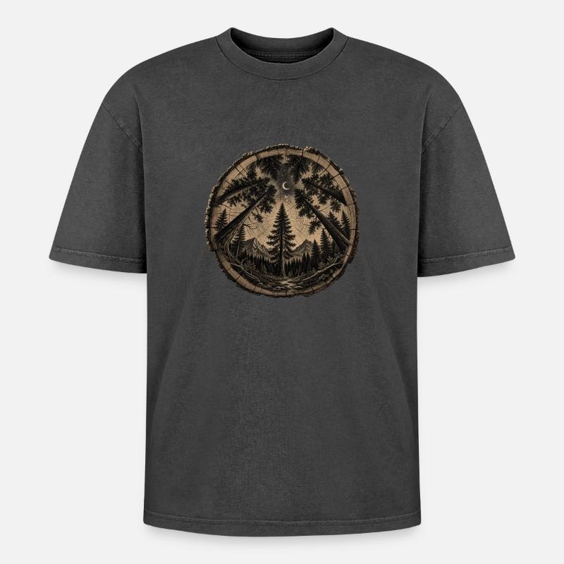 Moonlit Forest Circle - Oversized Unisex Premium Acid-Washed T-Shirt - acid washed pink