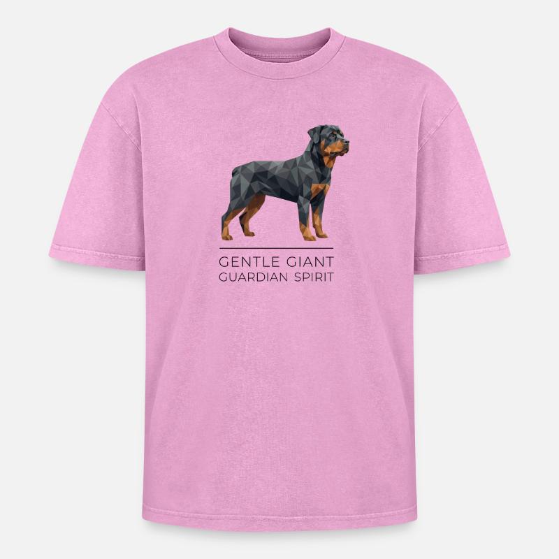 Art Low-Poly Rottweiler - Géant doux - T-shirt Premium unisexe oversize acid-washed - rose délavé acide