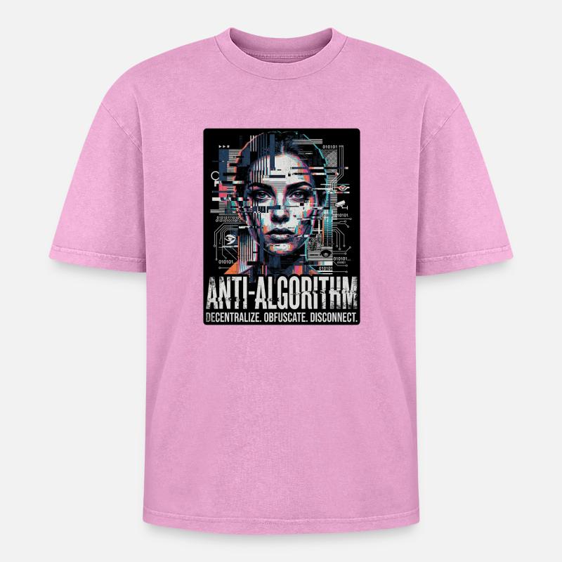 Anti Algorithm - Oversized Unisex Premium Acid-Washed T-Shirt - Pink Acid Wash