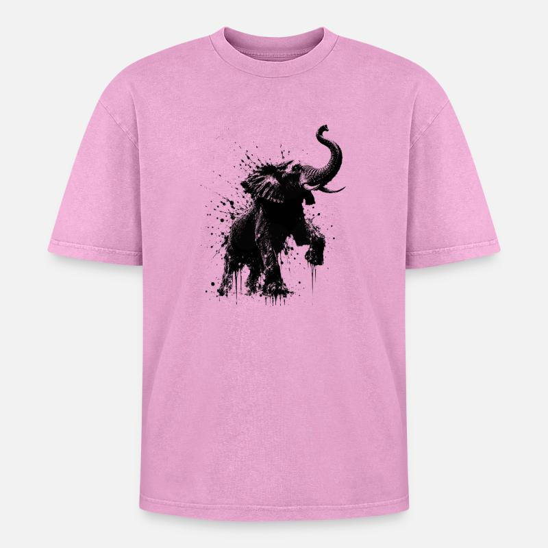 Schwarzer Elefant Spritzer - Oversized Unisex Premium Acid-Washed T-Shirt - Pink Acid Wash