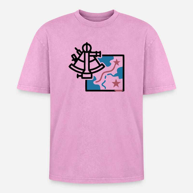 Sextant Navigation Map Vector - Oversized Unisex Premium Acid-Washed T-Shirt - acid washed pink