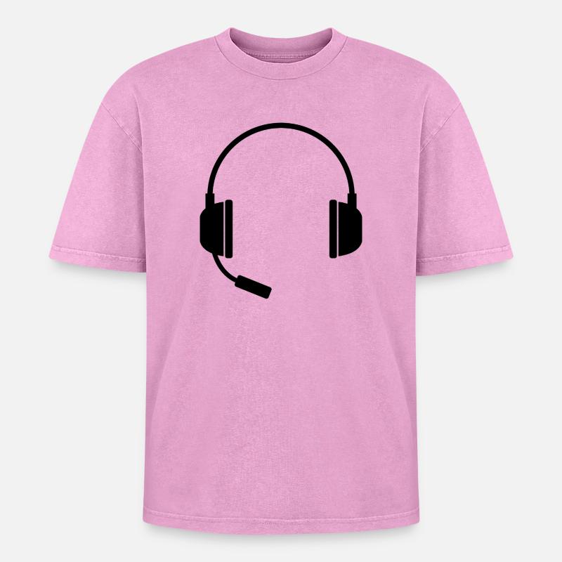 Headset With Microphone - Oversized Unisex Premium Acid-Washed T-Shirt - acid washed pink
