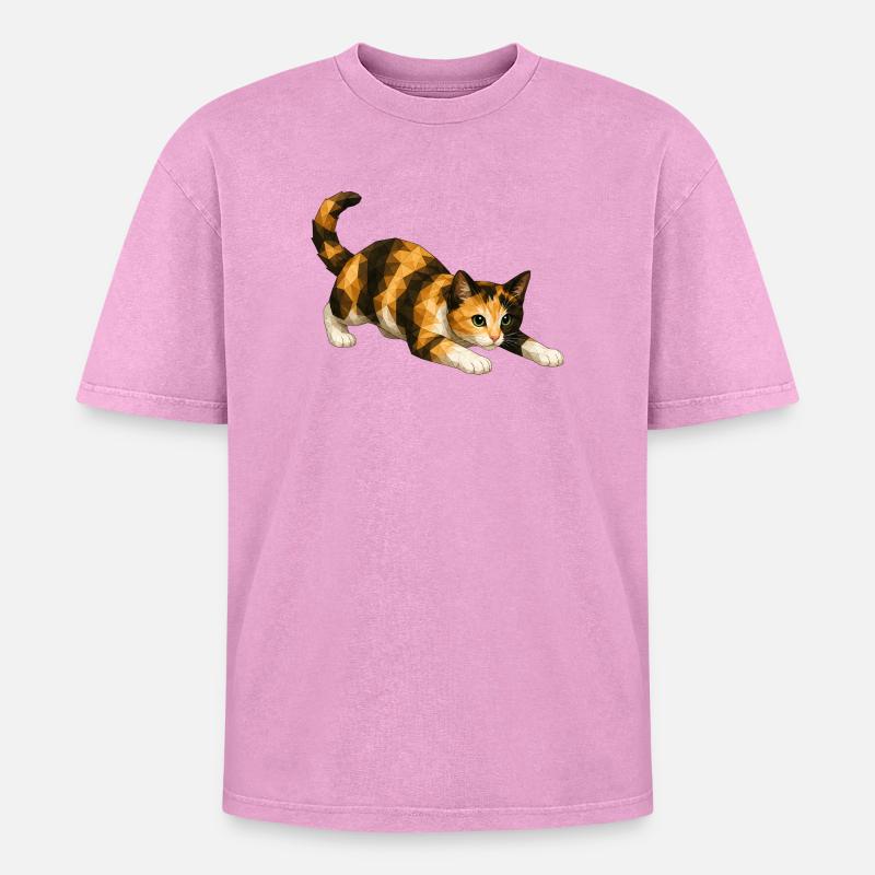Emmi PolygonKatzenkunst - Oversized Unisex Premium Acid-Washed T-Shirt - Pink Acid Wash