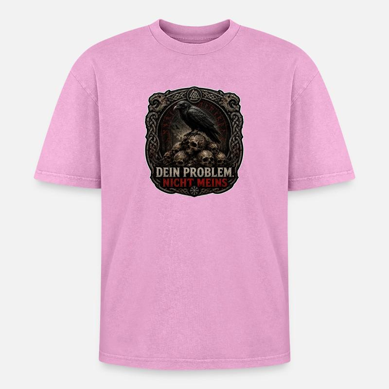 Dein Problem Nicht Meins Gothic Patch - Oversized Unisex Premium Acid-Washed T-Shirt - Pink Acid Wash