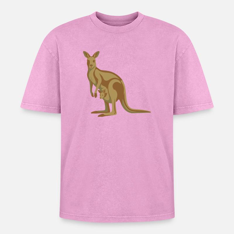 Känguru Mutter mit Nachwuchs - Oversized Unisex Premium Acid-Washed T-Shirt - Pink Acid Wash