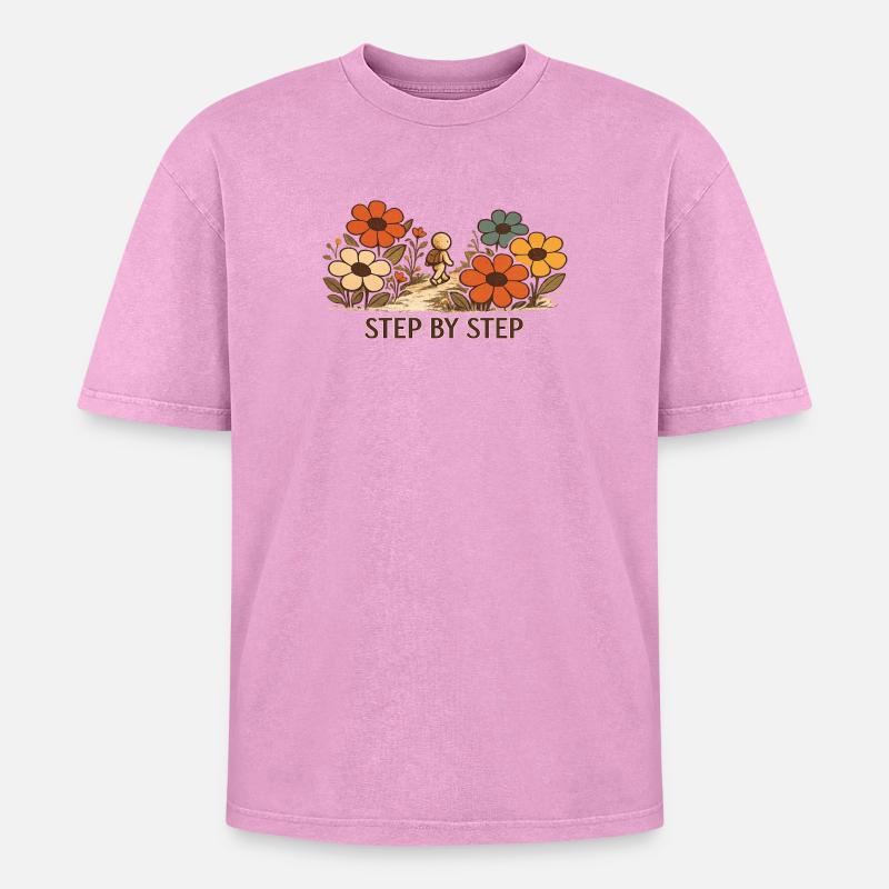 Der kleine Gedanke | STEP BY STEP - Oversized Unisex Premium Acid-Washed T-Shirt - Pink Acid Wash