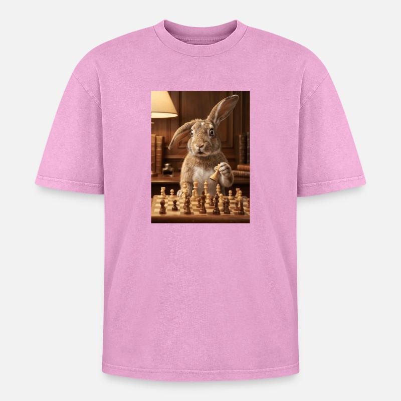 Rabbit playing chess - Oversized Unisex Premium Acid-Washed T-Shirt - acid washed pink