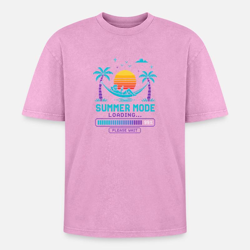 Summer Mode Loading: Sunset - Oversized Unisex Premium Acid-Washed T-Shirt - acid washed pink