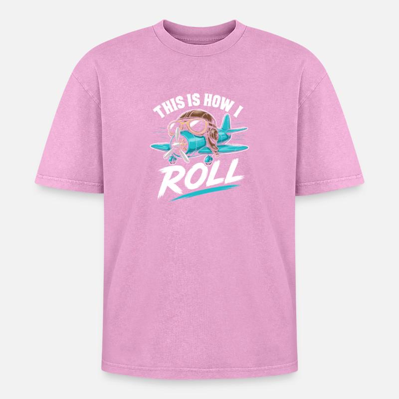 Propellerflugzeug Roll Spruch - Oversized Unisex Premium Acid-Washed T-Shirt - Pink Acid Wash