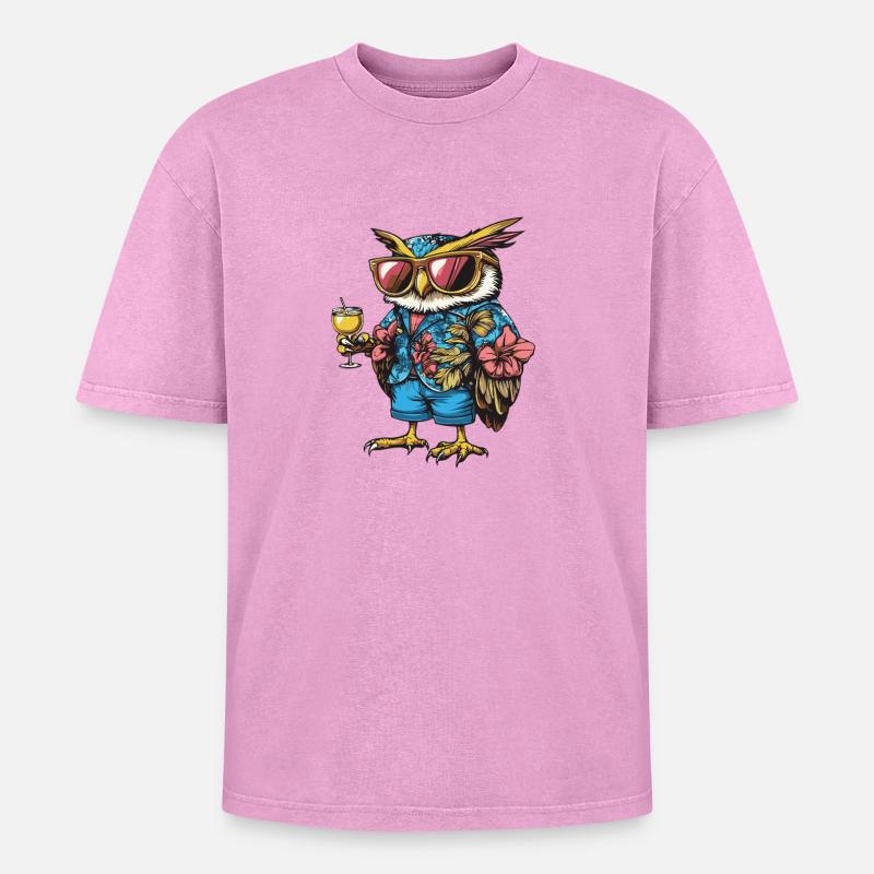 Eule Comic Sommer - Oversized Unisex Premium Acid-Washed T-Shirt - Pink Acid Wash