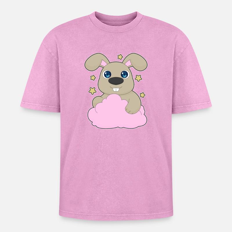 Bunny Clouds - Oversized Unisex Premium Acid-Washed T-Shirt - acid washed pink