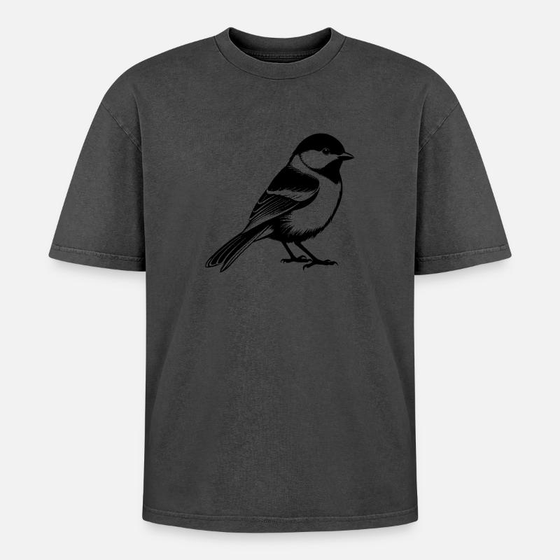 Black capped Chickadee - Oversized Unisex Premium Acid-Washed T-Shirt - undefined