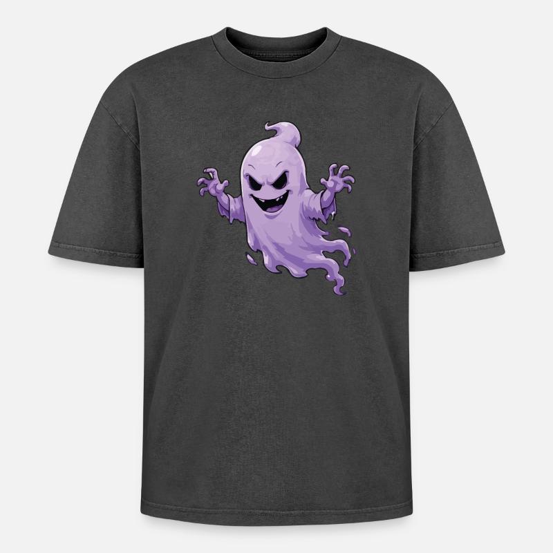 Ghost Haunted Design - Oversized Unisex Premium Acid-Washed T-Shirt - undefined