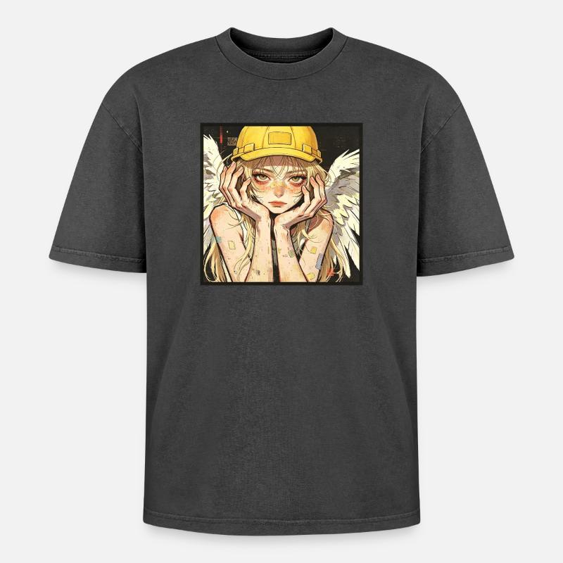 Winged Worker Dreamer - Oversized Unisex Premium Acid-Washed T-Shirt - acid washed pink