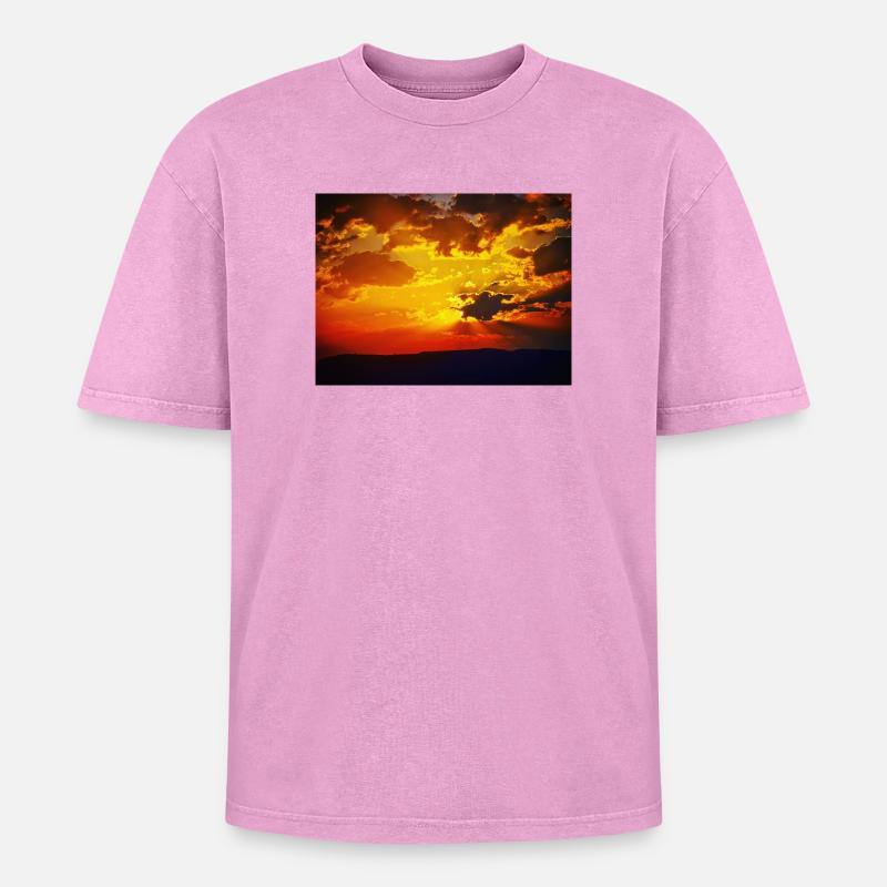Sunset Fire Rays - Oversized Unisex Premium Acid-Washed T-Shirt - acid washed pink