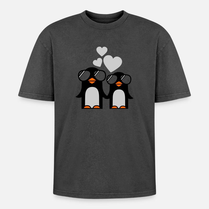 penguins fallen in love - pinguine - Oversized Unisex Premium Acid-Washed T-Shirt - undefined
