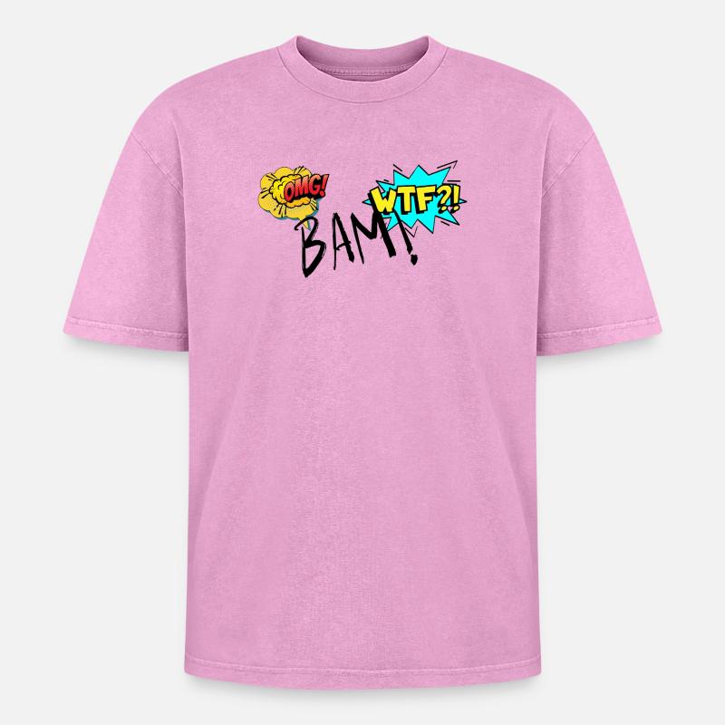 Comic Explosive OMG WTF Exclamations - Oversized Unisex Premium Acid-Washed T-Shirt - acid washed pink