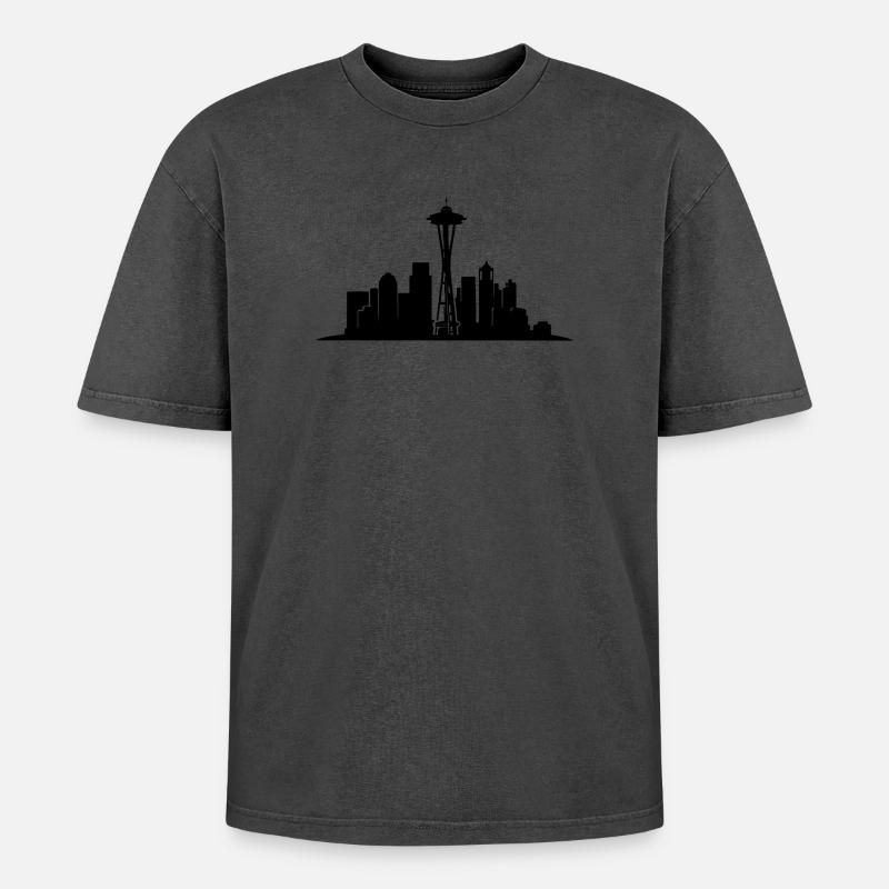 Seattle Skyline Silhouette - Oversized Unisex Premium Acid-Washed T-Shirt - undefined