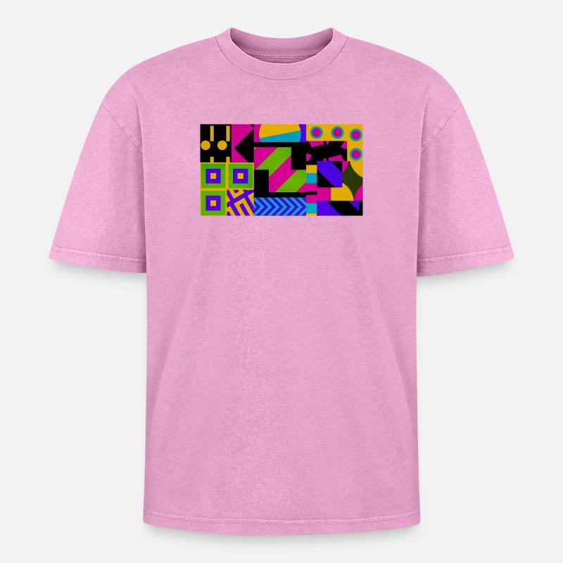 Nova Neon Geometry - Oversized Unisex Premium Acid-Washed T-Shirt - acid washed pink